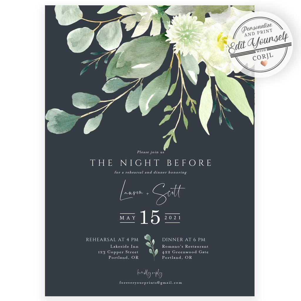 Greenery Rehearsal Dinner Invitation | www.foreveryourprints.com