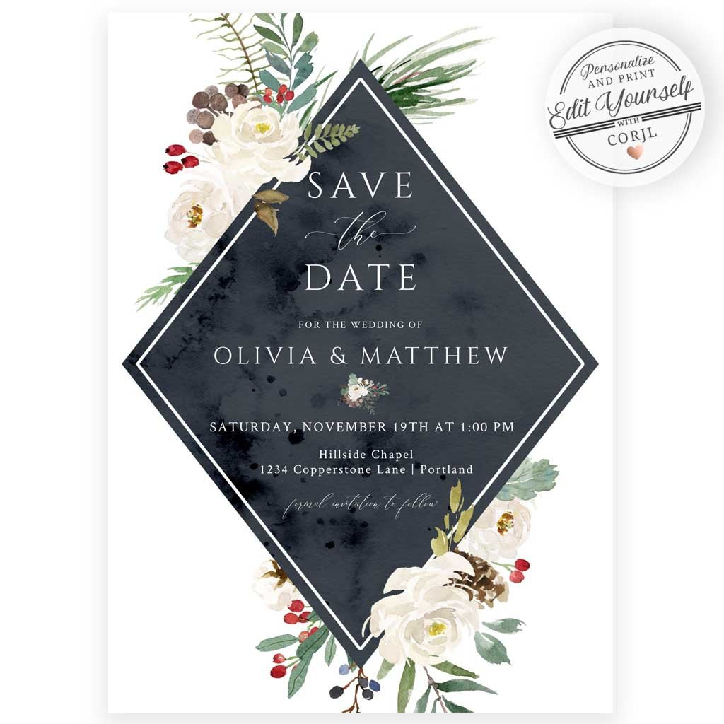 Winter Save The Date Invitation | www.foreveryourprints.com