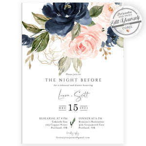 Navy and Blush Rehearsal Dinner Invitation | www.foreveryourprints.com
