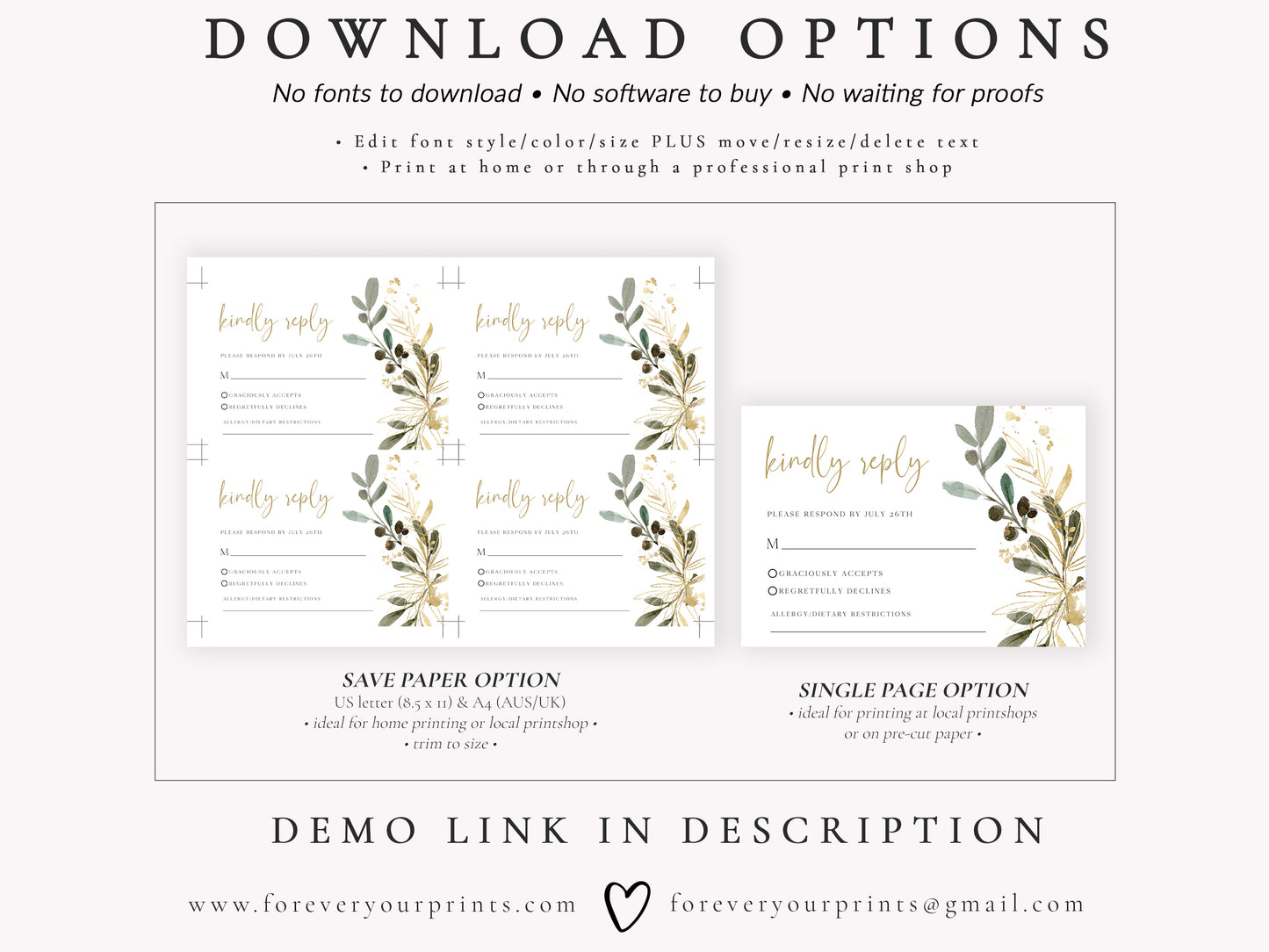 Eucalyptus Wedding RSVP Reply Card | www.foreveryourprints.com