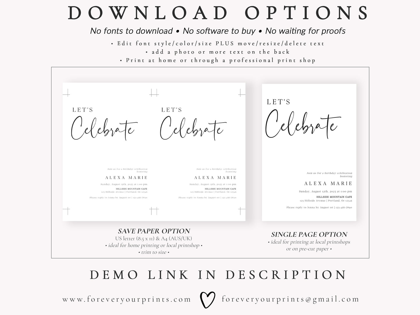 Minimalist Birthday Invitation | www.foreveryourprints.com