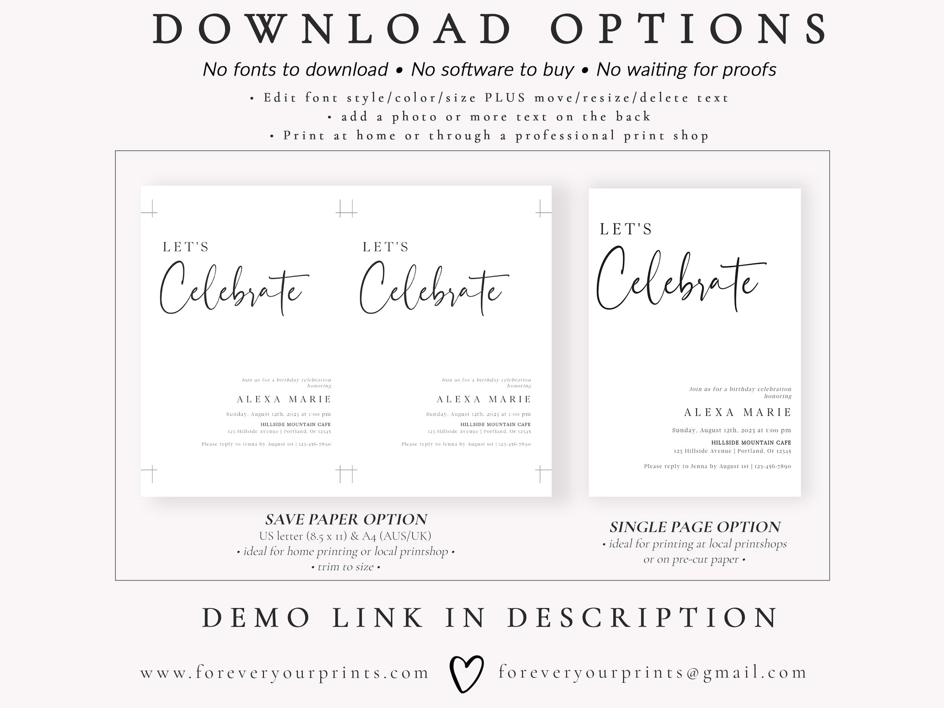 Minimalist Birthday Invitation | www.foreveryourprints.com