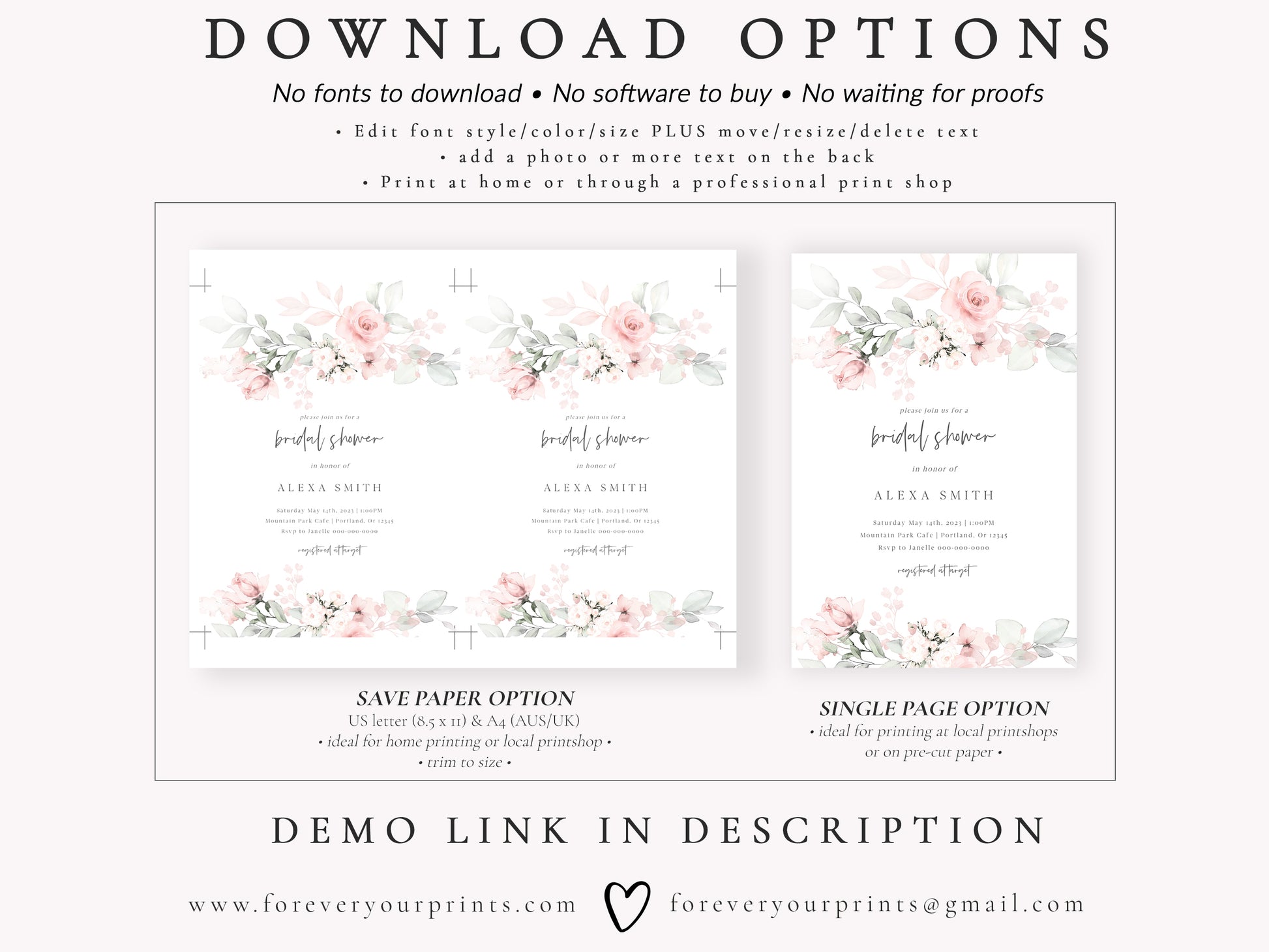 Pastel Florals Bridal Shower Invitation | www.foreveryourprints.com
