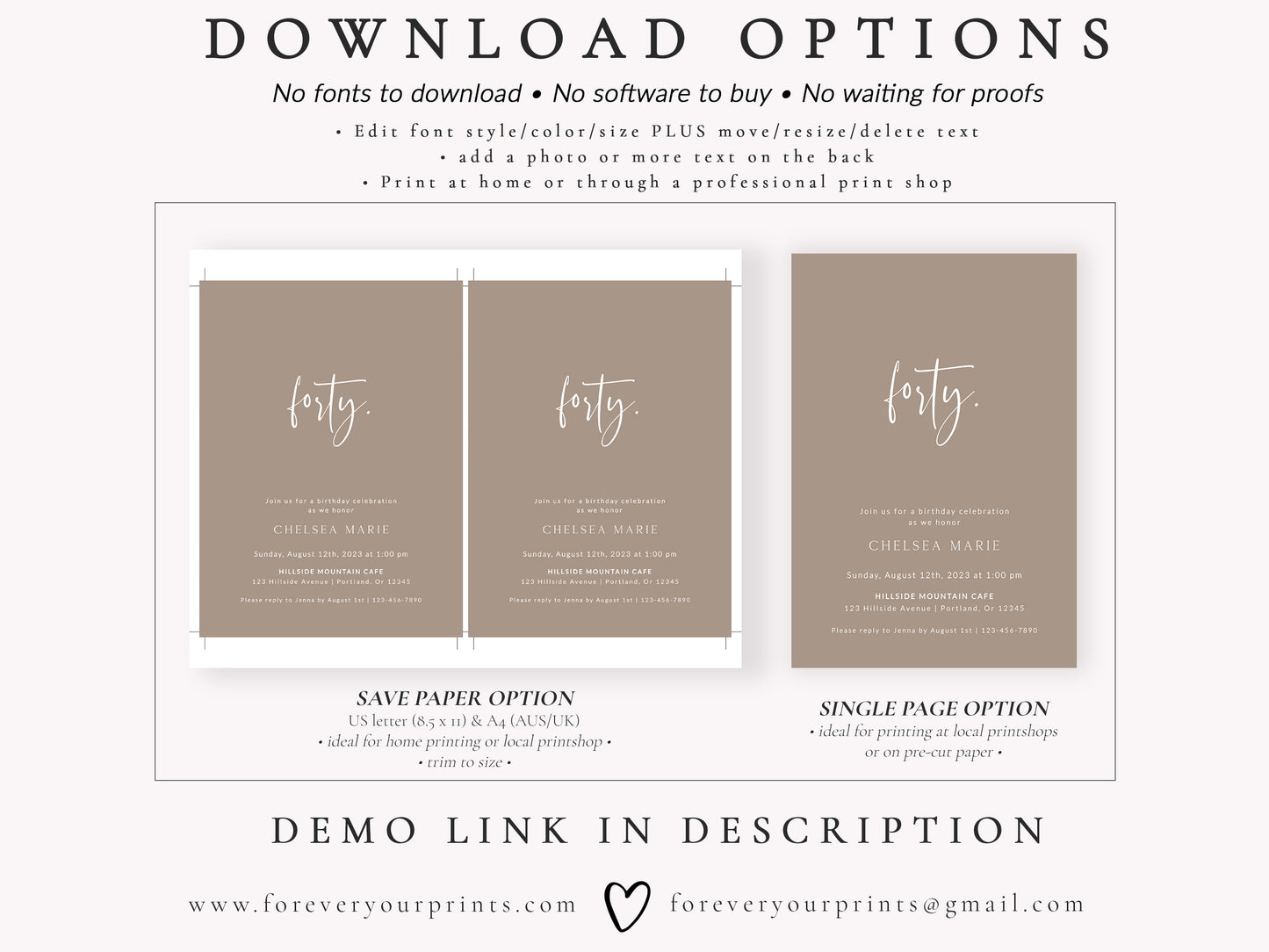 Minimalist 40th Birthday Invitation | www.foreveryourprints.com