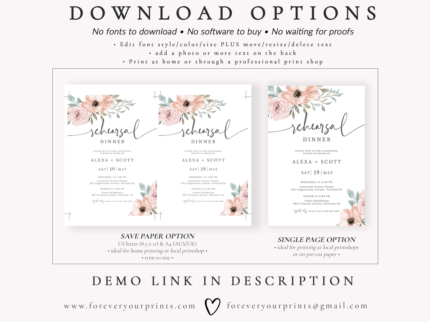 Floral Rehearsal Dinner Invitation | www.foreveryourprints.com