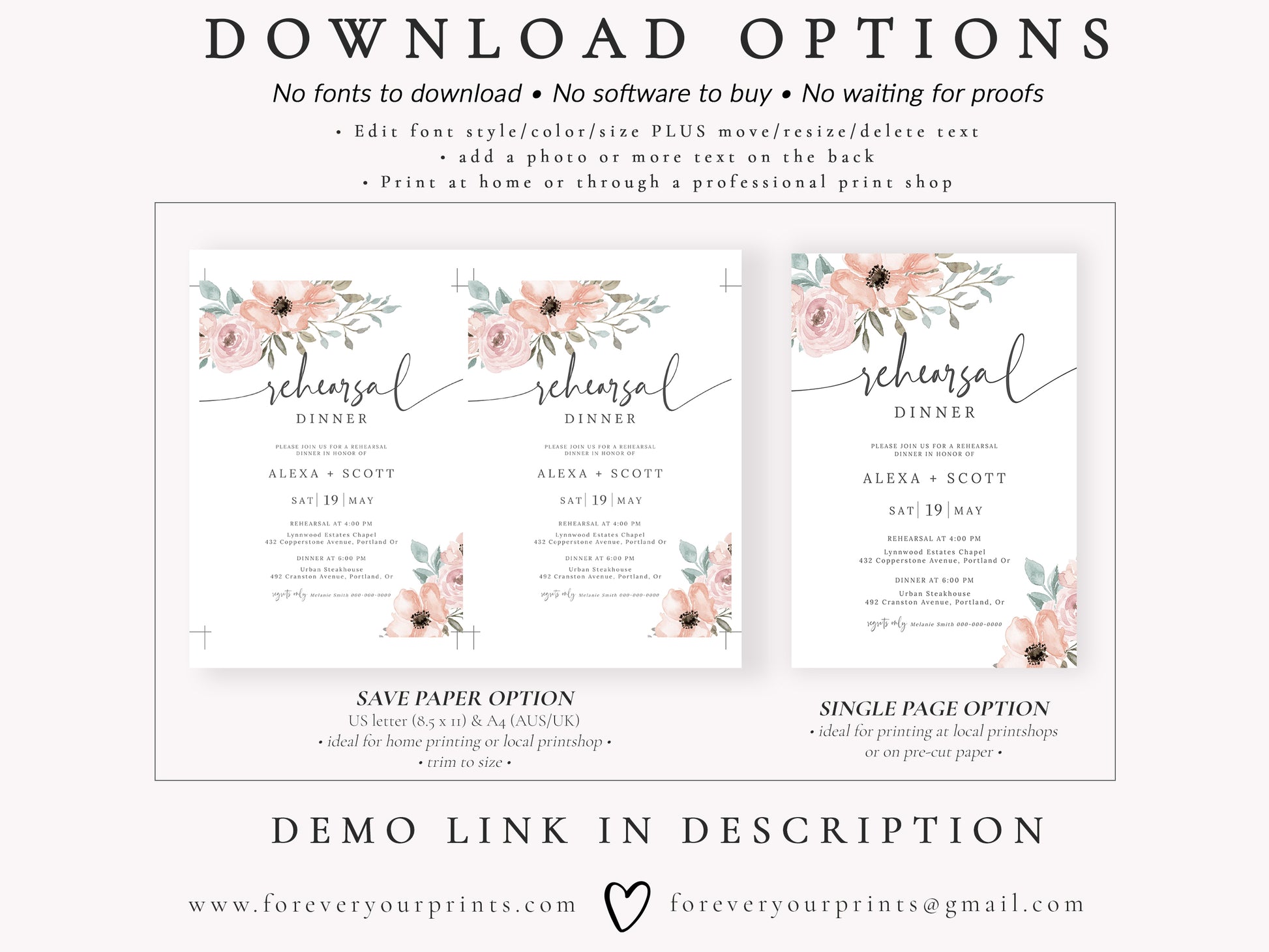 Floral Rehearsal Dinner Invitation | www.foreveryourprints.com