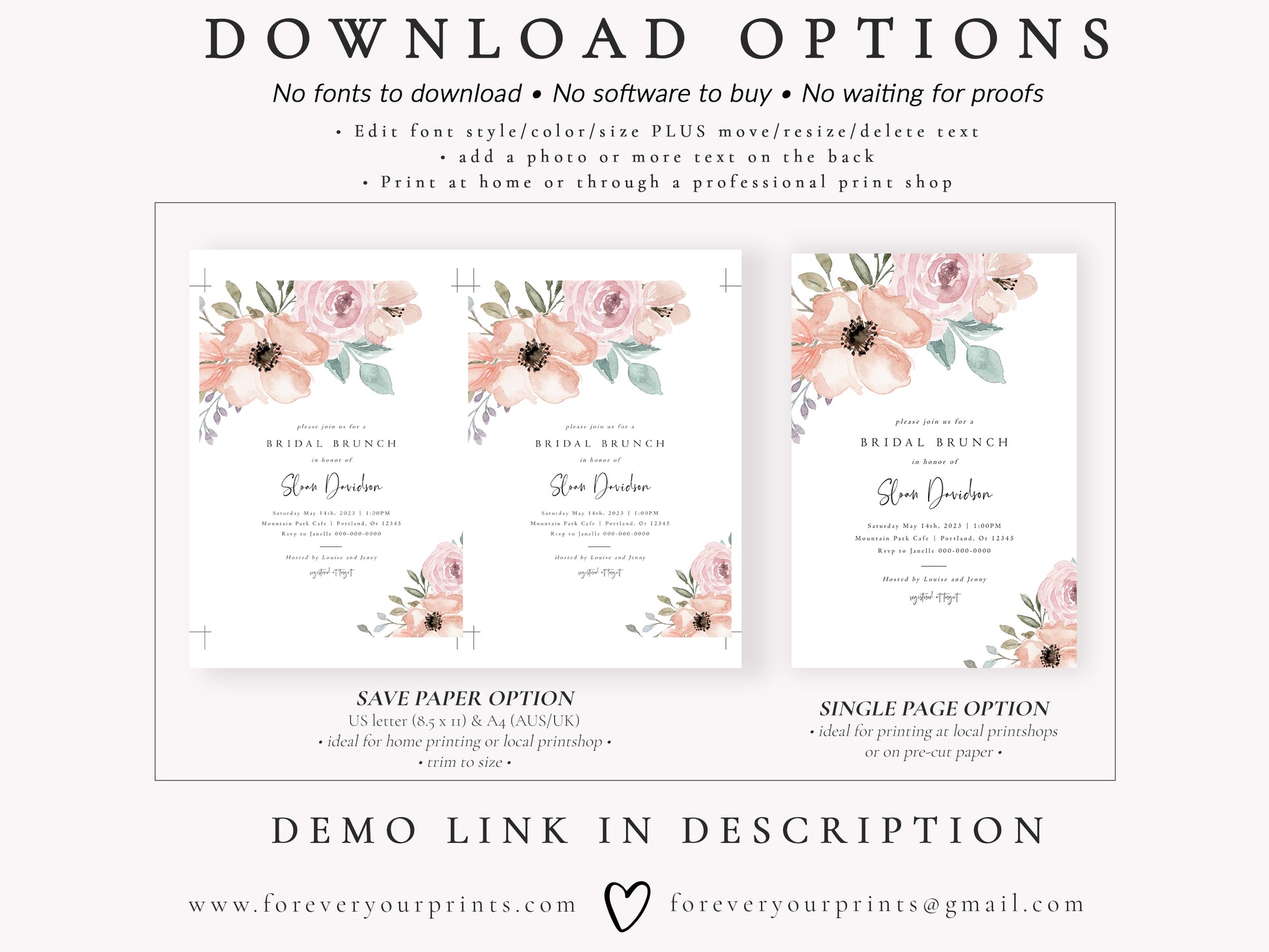 Floral Bridal Brunch Invitation | www.foreveryourprints.com