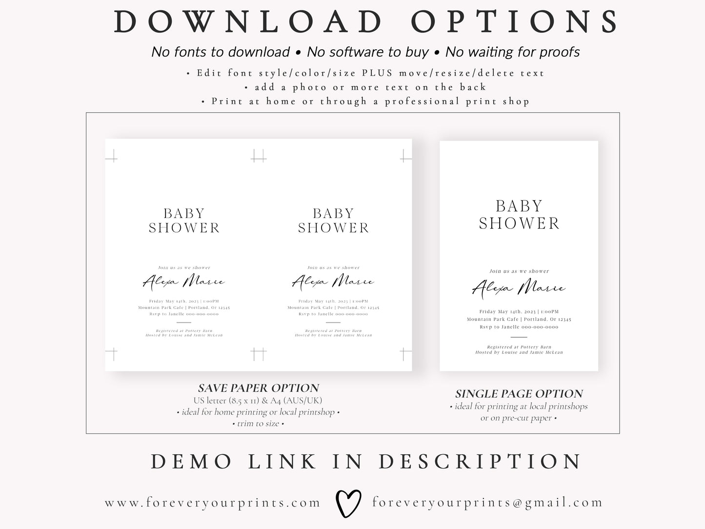 Minimalist Baby Shower Invitation | www.foreveryourprints.com