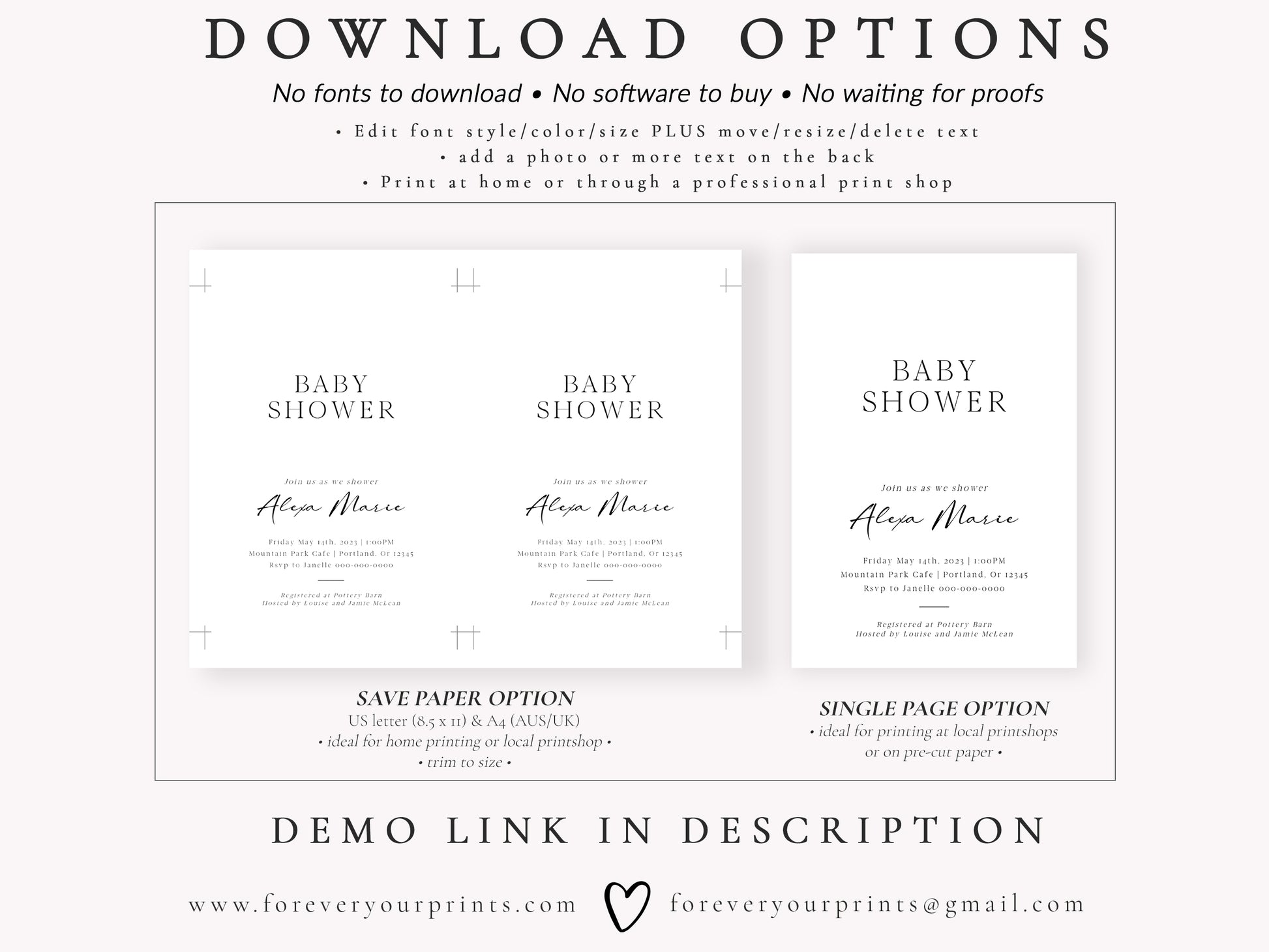 Minimalist Baby Shower Invitation | www.foreveryourprints.com