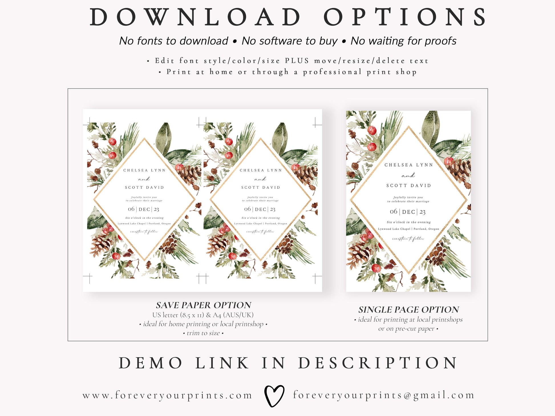 Rustic Winter Wedding Invitation | www.foreveryourprints.com