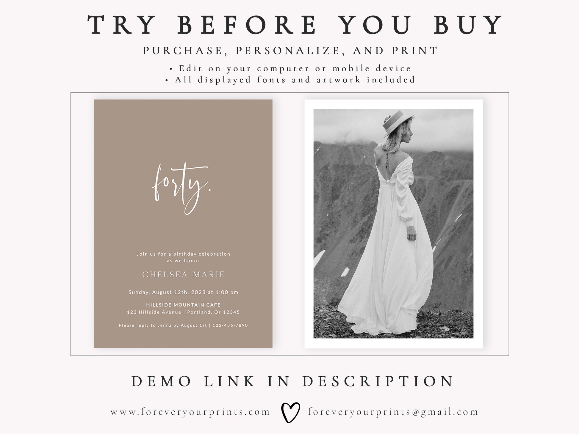 Minimalist 40th Birthday Invitation | www.foreveryourprints.com