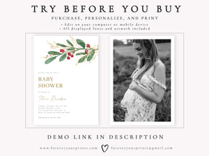 Winter Berries Baby Shower Invitation | www.foreveryourprints.com