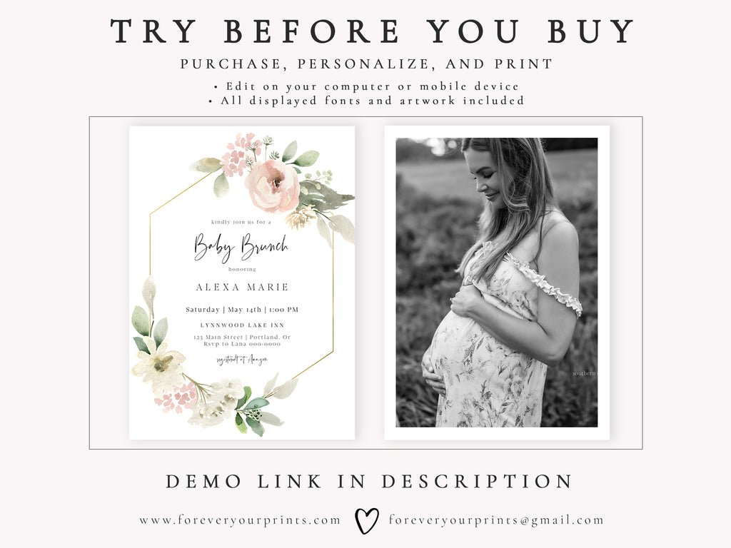 Floral Baby Brunch Invitation | www.foreveryourprints.com