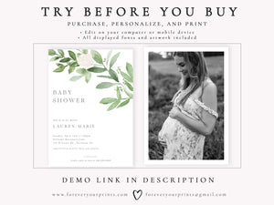 Modern Greenery Baby Invitation | www.foreveryourprints.com