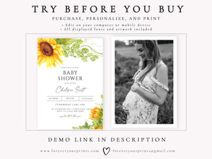 Modern Sunflower Baby Invitation | www.foreveryourprints.com