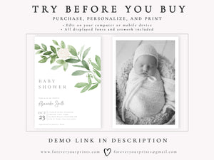 Modern Greenery Baby Shower Invitation | www.foreveryourprints.com