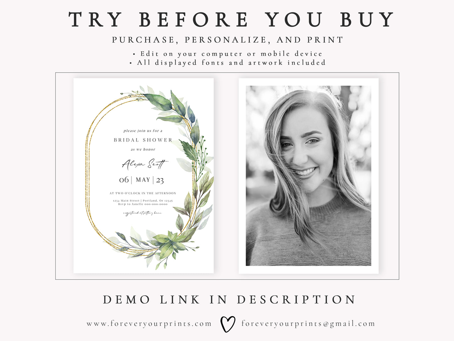 Eucalyptus Bridal Shower Invitation | www.foreveryourprints.com