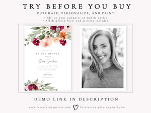 Floral Bridal Shower Invitation | www.foreveryourprints.com