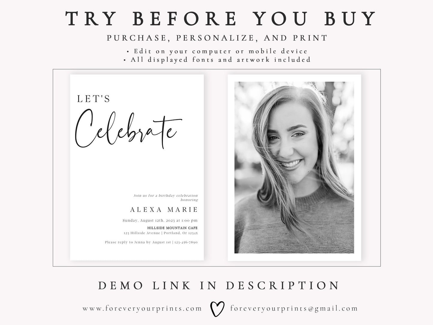 Minimalist Birthday Invitation | www.foreveryourprints.com