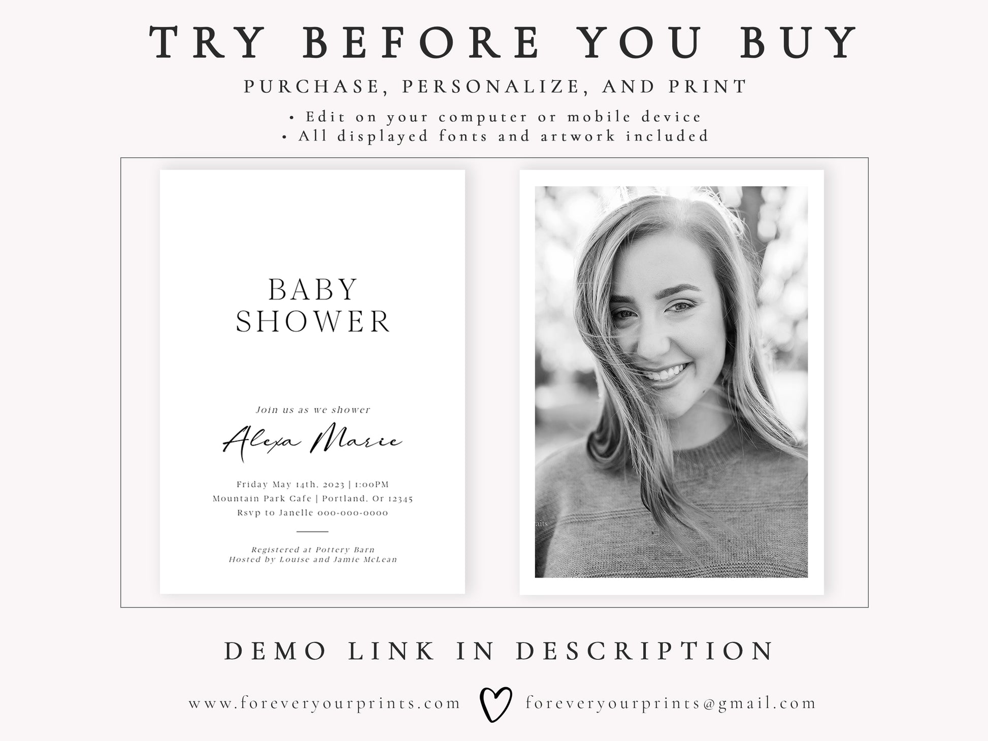 Minimalist Baby Shower Invitation | www.foreveryourprints.com
