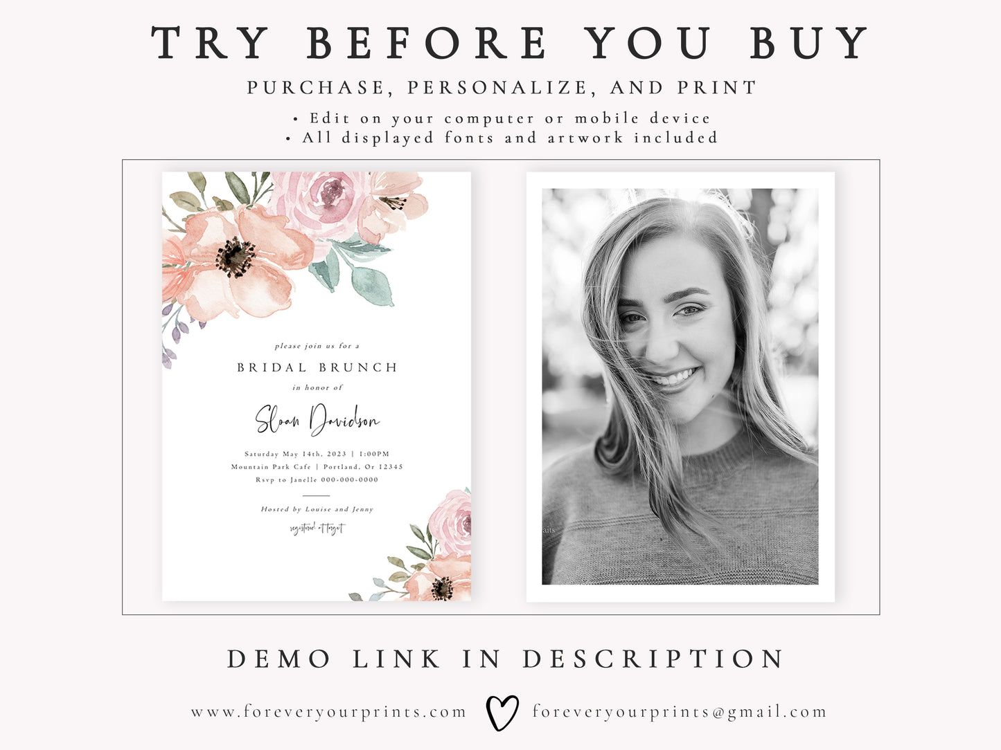 Floral Bridal Brunch Invitation | www.foreveryourprints.com