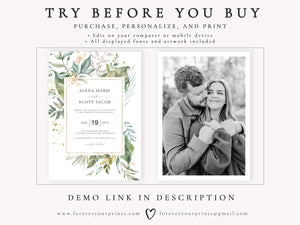 Modern Greenery Wedding Invitation | www.foreveryourprints.com