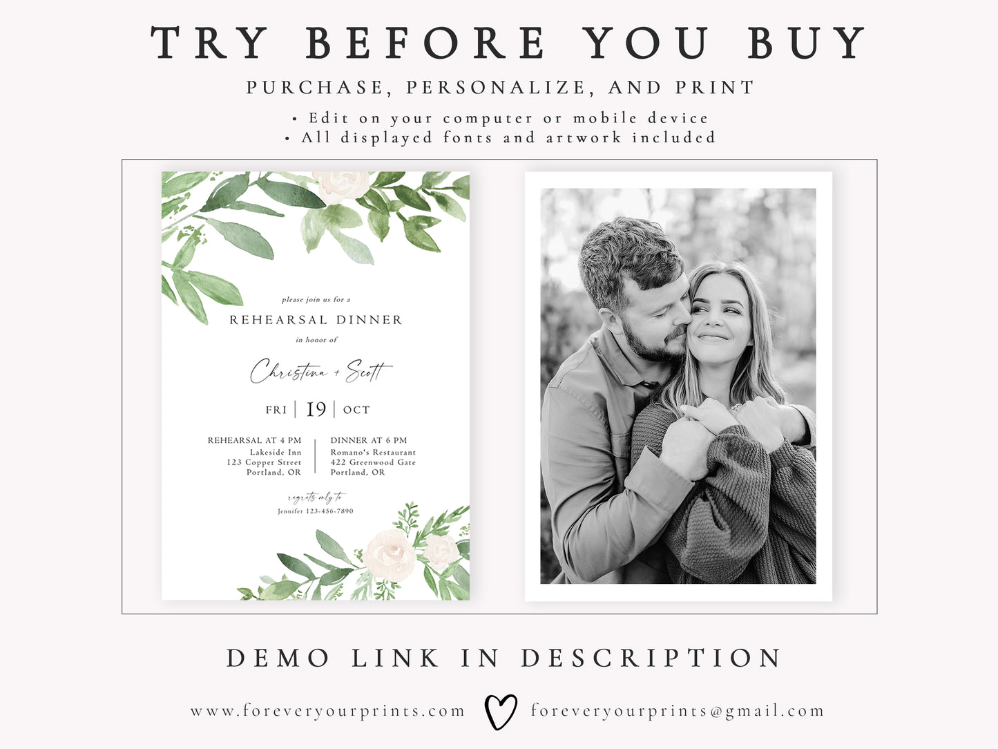 Greenery Rehearsal Dinner Invitation | www.foreveryourprints.com
