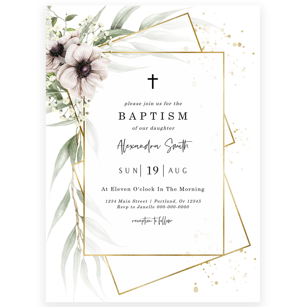 Anemone Florals Baptism Invitation | www.foreveryourprints.com