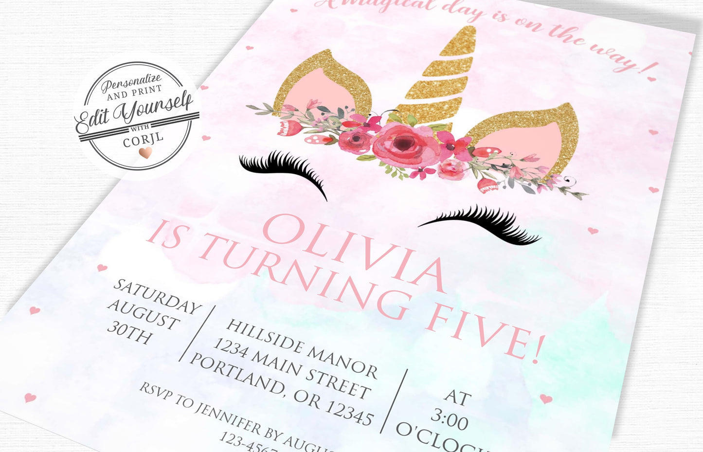 Unicorn Birthday Party Invitation | www.foreveryourprints.com