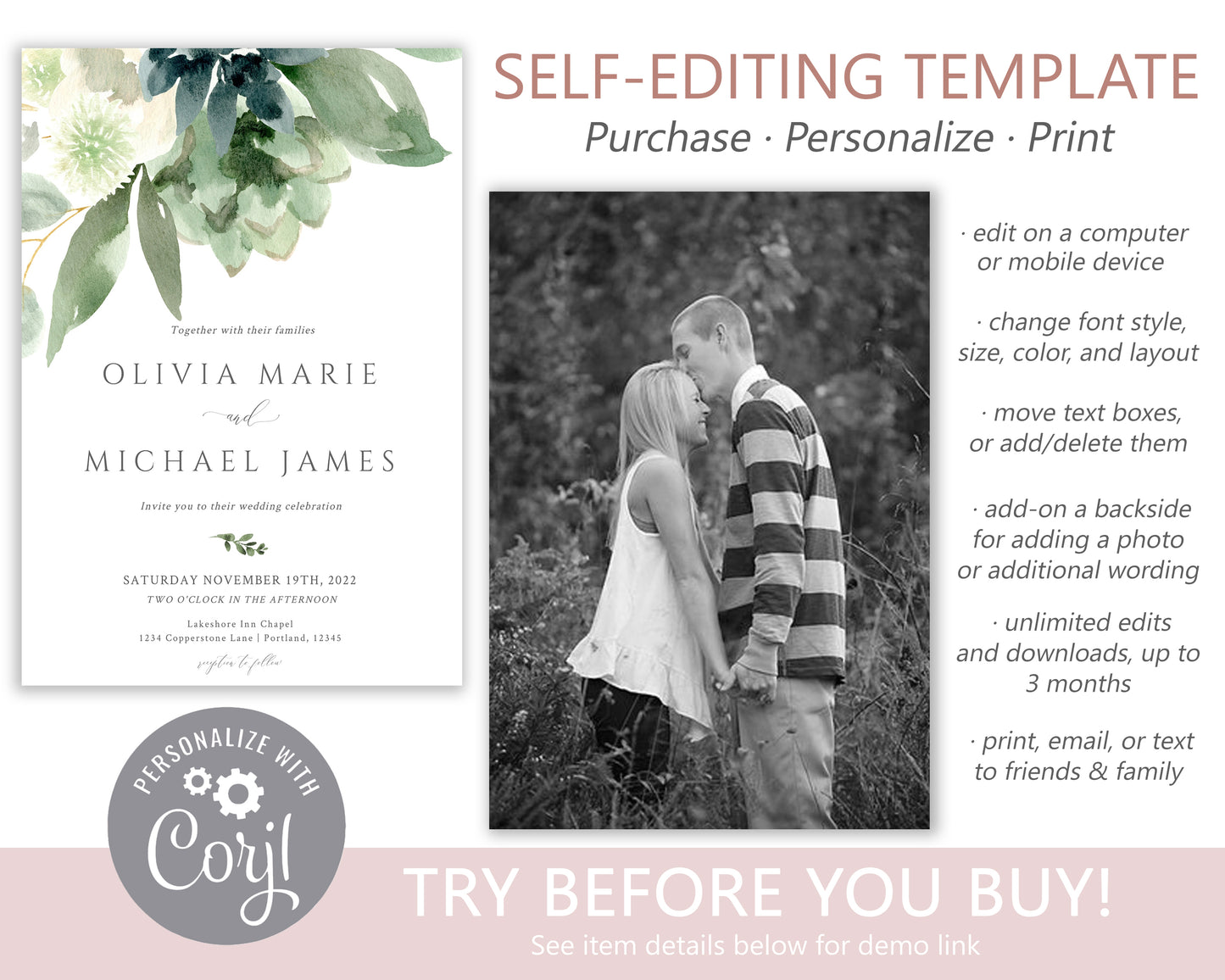 Greenery Florals Wedding Invitation | www.foreveryourprints.com