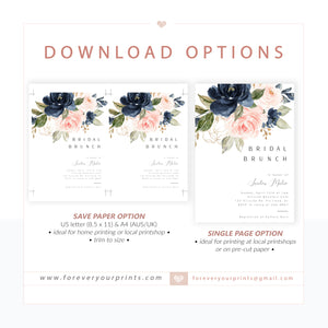 Navy Florals Bridal Brunch Invitation | www.foreveryourprints.com