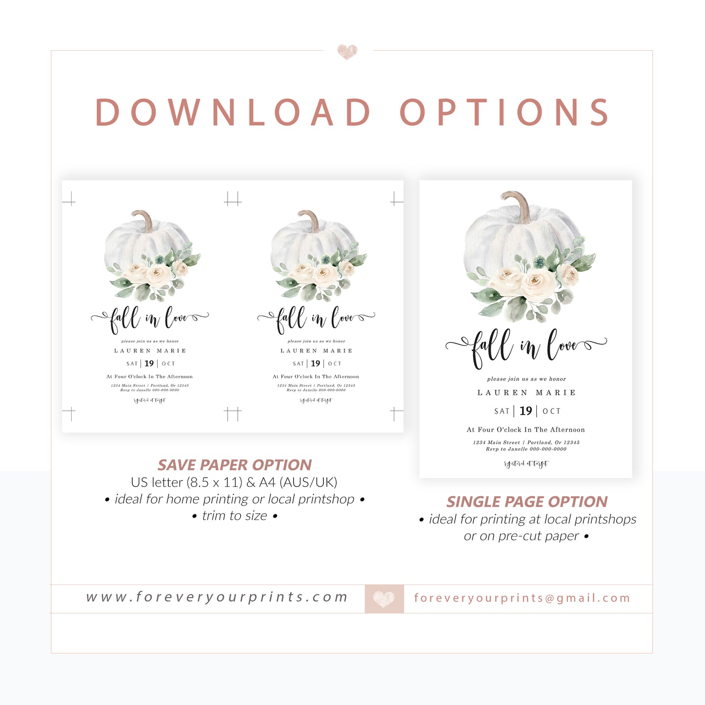 Fall Bridal Shower Invitation| www.foreveryourprints.com