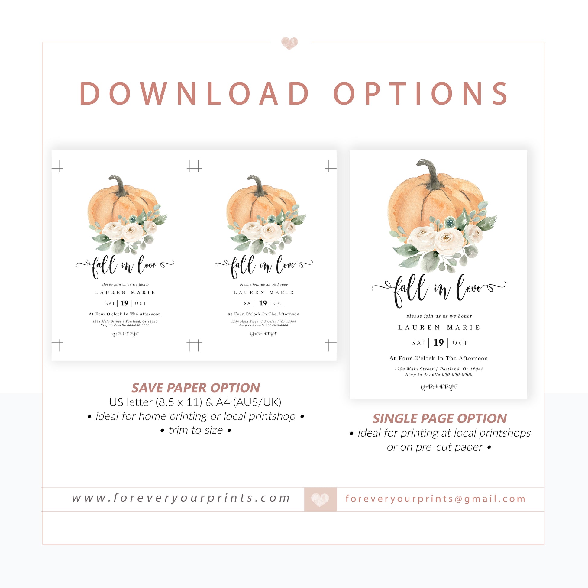 Fall Bridal Shower Invitation| www.foreveryourprints.com