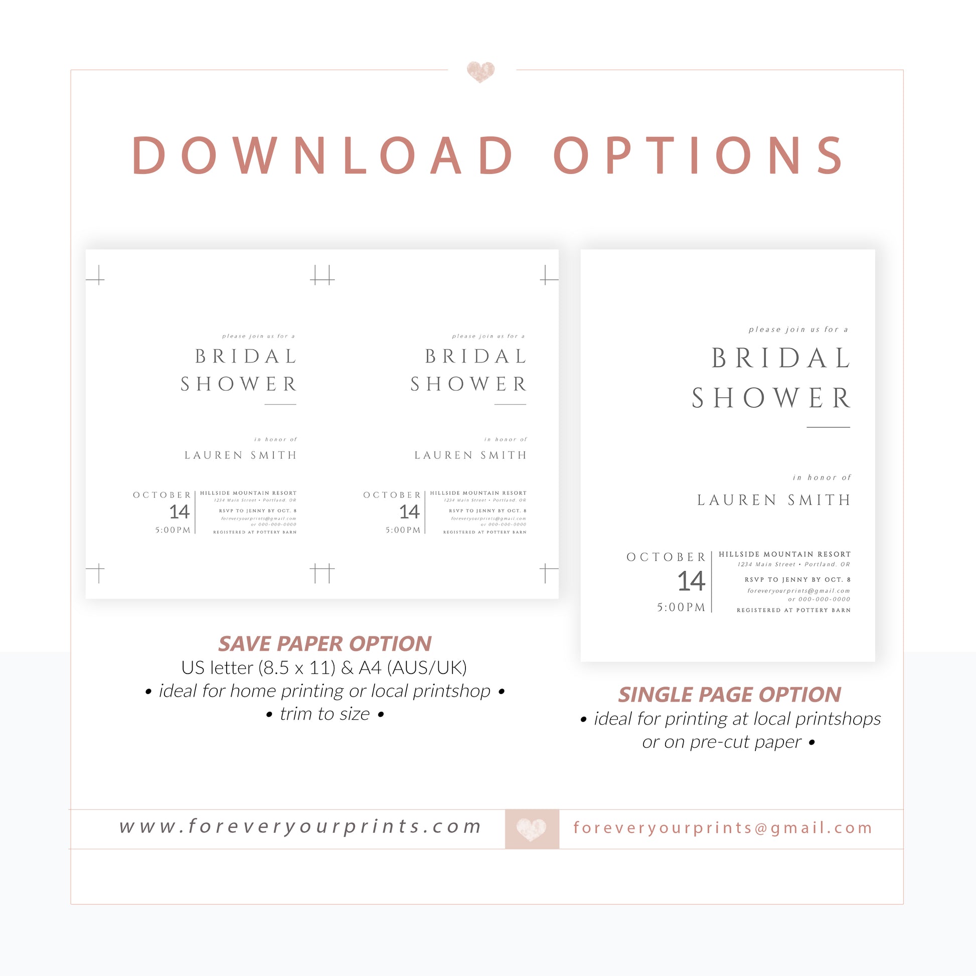 Minimalist Bridal Shower Invitation | www.foreveryourprints.com