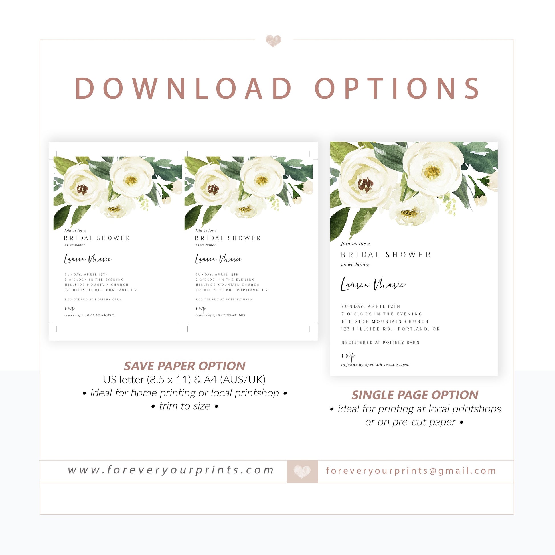 Greenery Bridal Shower Invitation | www.foreveryourprints.com