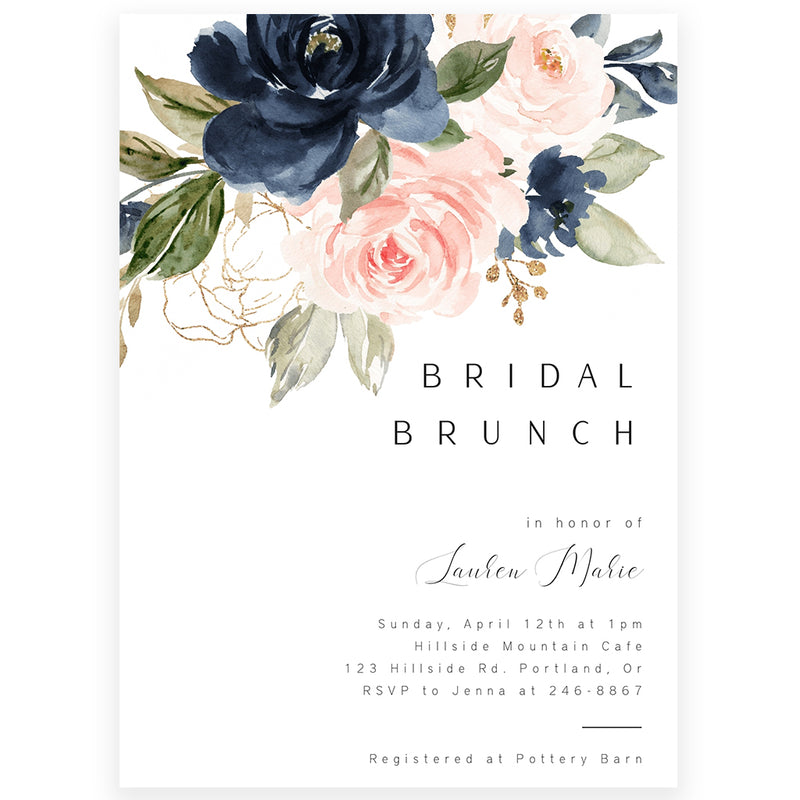 Navy Florals Bridal Brunch Invitation | www.foreveryourprints.com