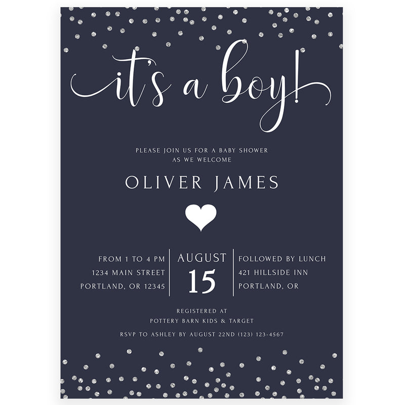 Navy Baby Shower Invitation | www.foreveryourprints.com