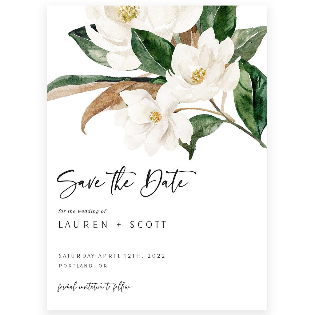 Magnolia Save The Date Invitation | www.foreveryourprints.com