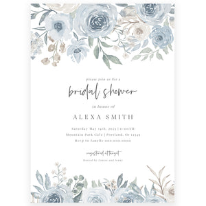 Muted Blue Florals Bridal Shower Invitation | www.foreveryourprints.com