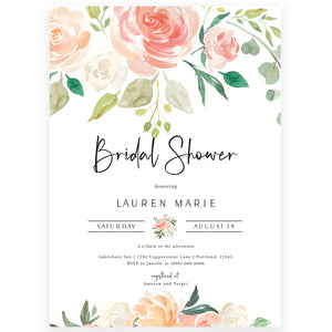 Peach Florals Bridal Shower Invitation | www.foreveryourprints.com