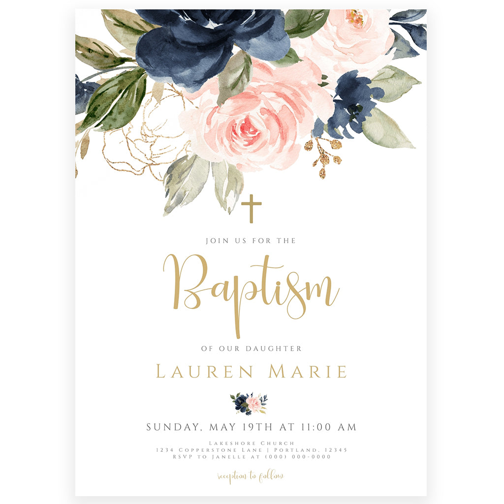 Floral Baptism Invitation | www.foreveryourprints.com