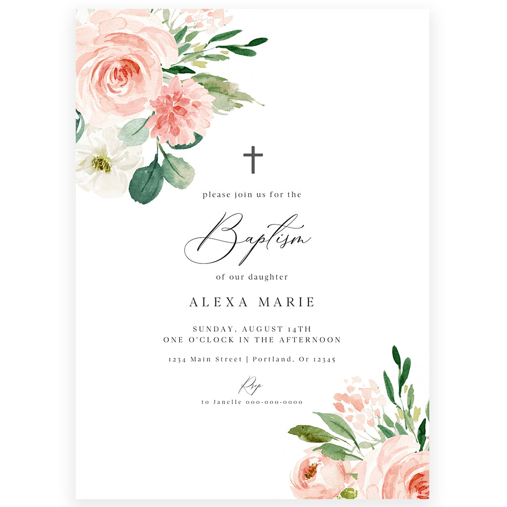 Girl Floral Baptism Invitation | www.foreveryourprints.com