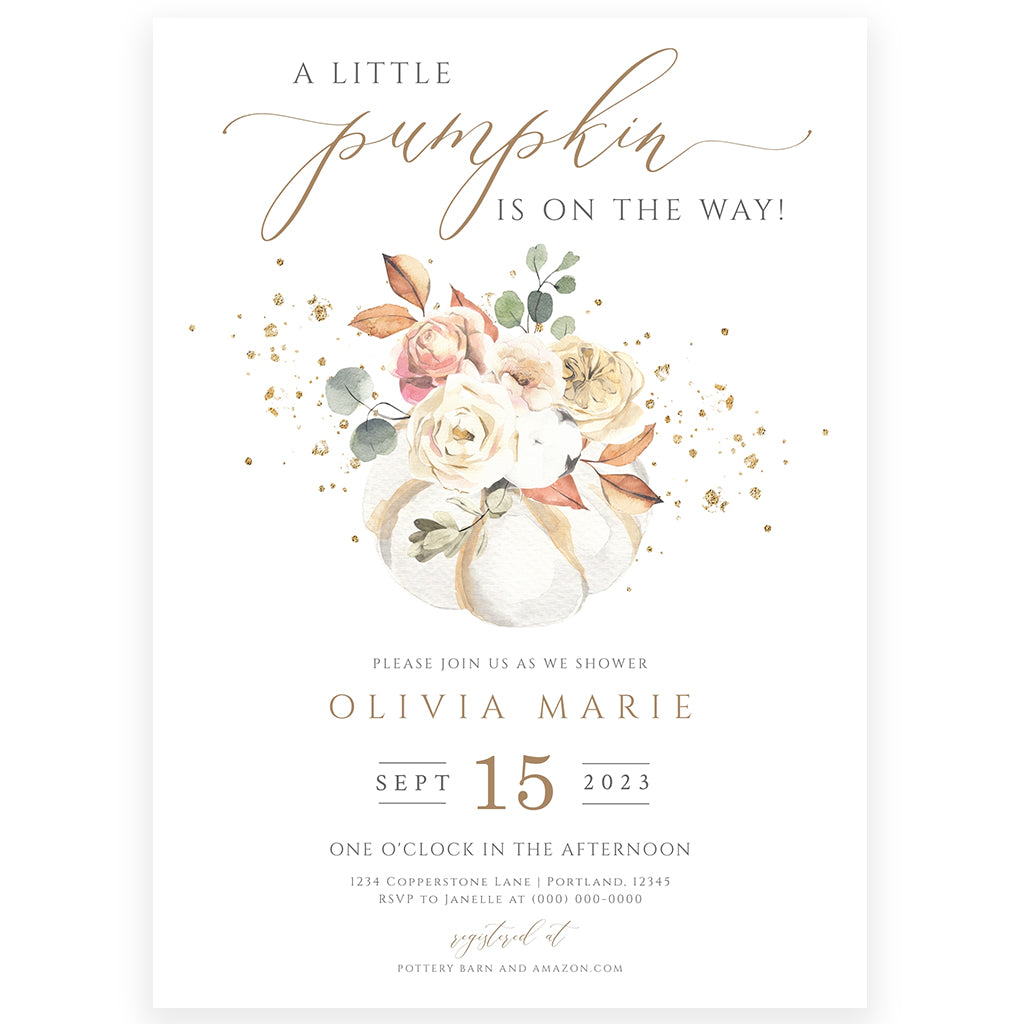 Little Pumpkin Baby Shower Invitation | www.foreveryourprints.com