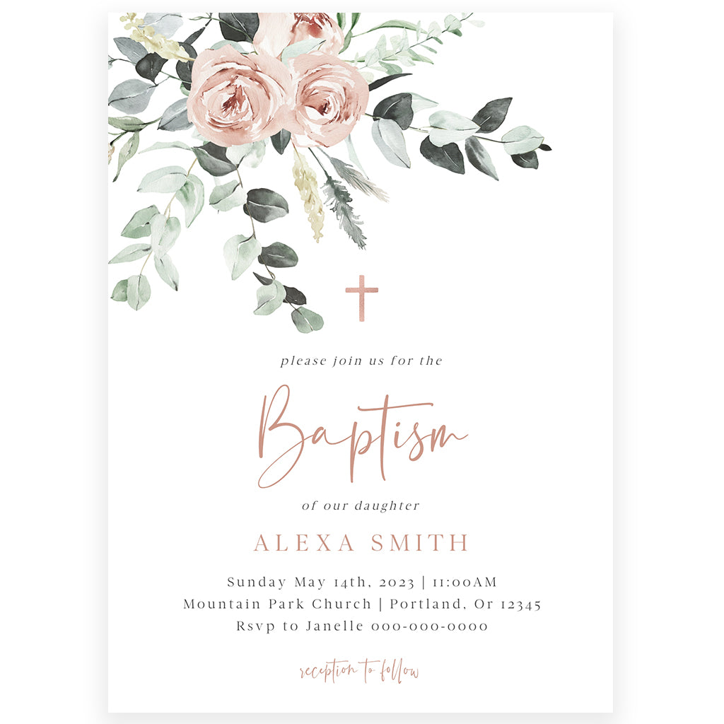 Classic Floral Baptism Invitation | www.foreveryourprints.com