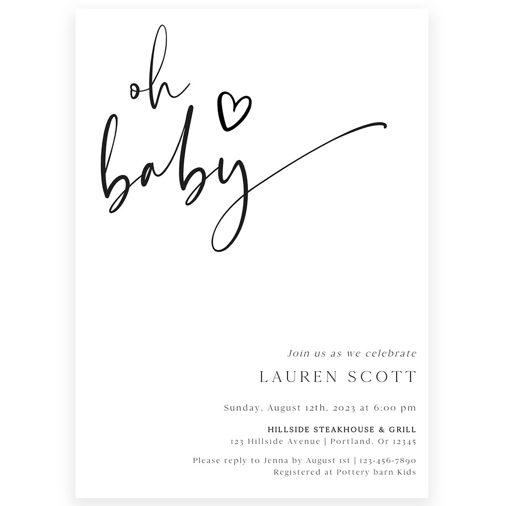 Minimalist Oh Baby Shower Invitation | www.foreveryourprints.com