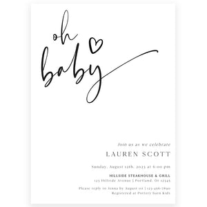 Minimalist Oh Baby Shower Invitation | www.foreveryourprints.com