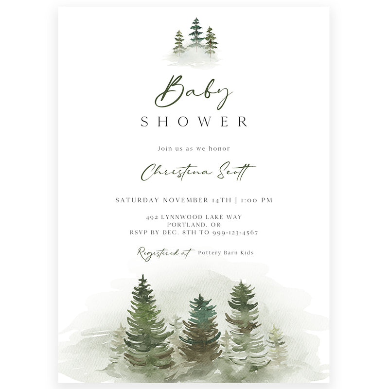 Rustic Evergreen Baby Shower Invitation | www.foreveryourprints.com