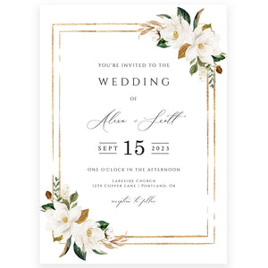 White Magnolias Wedding Invitation | www.foreveryourprints.com