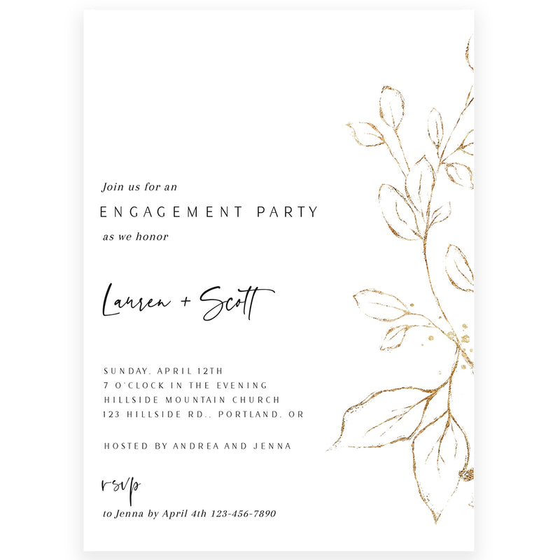 Gold Florals Engagement Party Invitation | www.foreveryourprints.com
