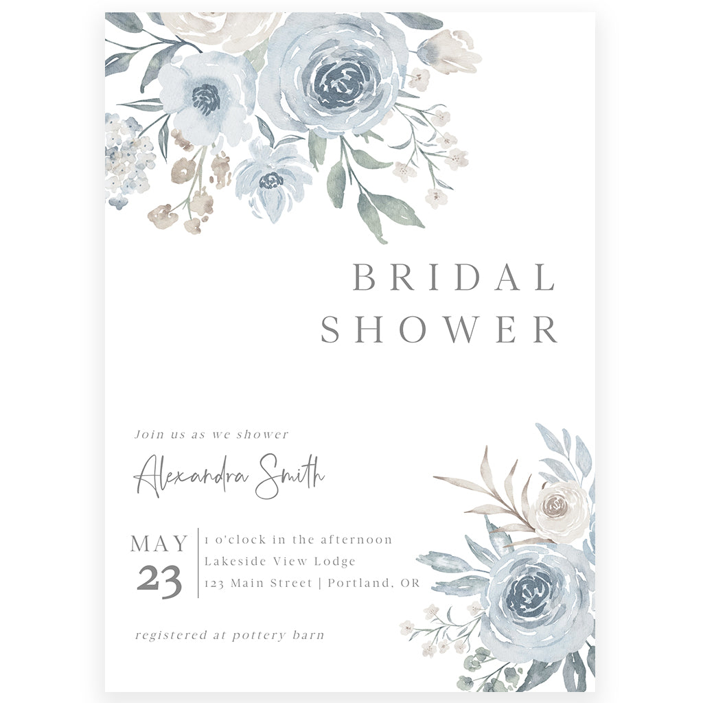 Muted Blue Florals Bridal Shower Invitation | www.foreveryourprints.com